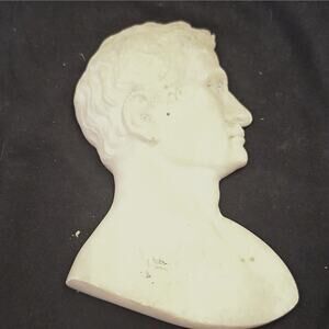 Alabaster Carved Relief Male Bust Profile Sculpture, Classical Matte Finish 6"